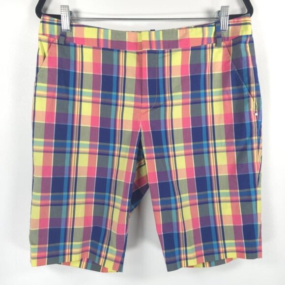 POLO GOLF RALPH LAUREN Multicolor Plaid Casual Shorts BeltsLoops Pockets Size 10 - Picture 1 of 12
